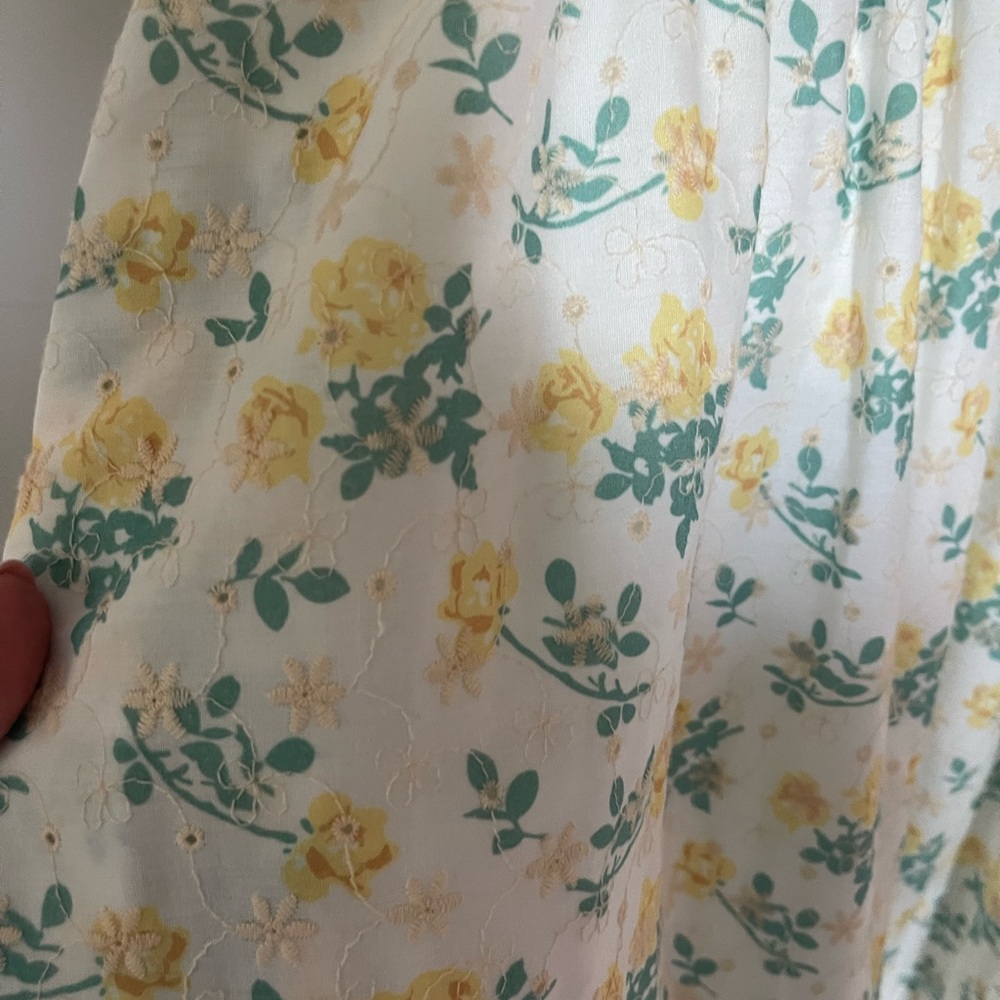 Smocked Tie-Shoulder Floral Midi Dress - White with Yellow & Blue - Picture 4 of 5